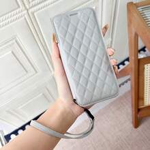 1 PC Luxury Diamond Grid Wallet Phone Case Compatible With IPhone 17 16 15 14 13 12 Promax 16E 17Air 17 Pro - Magnetic Wireless Charging Compatible,Lens Protector, Lanyard Included, Card Slots Flip PU Leather Shell With Full Body Plating Clear Shockproof Protection Back Cover Compatible With Samsung Galaxy S25ultra S24ultra S23ultra S22ultra S25 Edge S24 + A16 S23 Plus A16 A56 A17 A07 - Silver - View 7