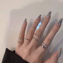 7-piece Silver Geometric Ring Set