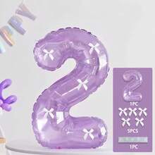 1 Set Dreamy Crystal Purple Balloons, Numbered Balloons With White Bow Decor, Suitable For Birthday Party, Bar, Proposal And Confession Scenes, Numbers 1-9 Available - Multicolor - View 9