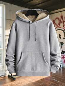 3 pièces Pulls minimalistes de couleur unie pour hommes, pulls doux et chauds pour l'automne et l'hiver, pulls à capuche chauds à manches longues, pantalons longs chauds, vêtements d'hiver pour hommes, convient aux loisirs en famille, cadeaux pour les amis, maris, petits amis, sweat-shirt unisexe - Noir - Voir 4