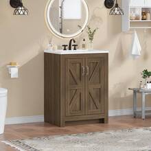ONBRILL Vabches Bathroom Vanity With Sink Set,  24 Inch / 30 Inch Modern Bathroom Cabinet With Ceramic Basin & Doors, Freestanding Storage Cabinet With Adjustable Shelf, Vintage Vanity With Ceramic Sink - 駝色 - 查看 9