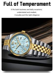 POEDAGAR 1pc Fashionable Stainless Steel Quartz Men's Wristwatch, Unique Textured Round Dial, Casual Waterproof Luminous Men's Watch, Luxury Men's Watch Suitable For Business Occasions, Men's Holiday Gift