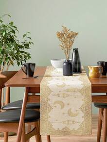 1 Stück Tischläufer aus Leinen mit Muster eines Mittelöstlichen Ramadan Stern- und Halbmond-Laternen-Motivs, geeignet für Feste, Partys, Geburtstage, Abendessen, Küchen- und Esszimmer-Dekoration, Schuhschrank- und Aufbewahrungsabdeckung, ganzjährige Heim- und Textil-Dekoration - Verschiedenfarbig - Übersicht 1