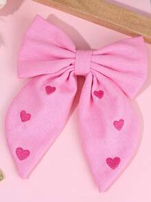 1个女童粉色蝴蝶结发夹，甜美爱心印花设计，纯色缎面鳄鱼夹，可爱闪亮发饰，适合日常佩戴、生日派对、作为礼物 - 彩色 - 查看 2