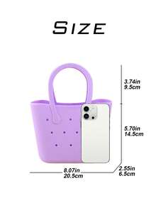 Women's Rubber DIY Tote Bag Portable Solid Color Handbag With Double Handles For Thanksgiving Gifts - 紫色 - 查看 7