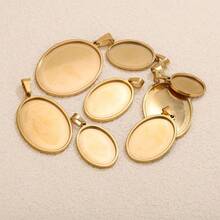 5 đế mặt dây chuyền đá quý nhiều kích cỡ bằng thép không gỉ mạ vàng 18K, phụ kiện làm trang sức DIY, thích hợp cho trang sức thủ công của nữ, đeo hàng ngày. - Mặt dây chuyền hình bầu dục - Xem 6
