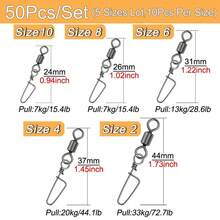 50pcs/Box Fishing Connector Pin Bearing Rolling Swivel Stainless Steel With Snap Fishhook Lure Swivels Tackle