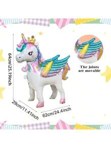1 件/2 件 25 英寸自立式独角兽气球，可爱独角兽铝箔气球，生日装饰，彩虹独角兽派对用品，派对装饰，生日，房间装饰 - 彩色 - 查看 10