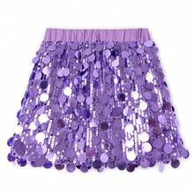 Lontakids Girls Sequin Skirt Sparkly Toddler Kids Mini Glitter Skirt Elastic Waist Party Pencil Skirt - 淡紫色 - 查看 12