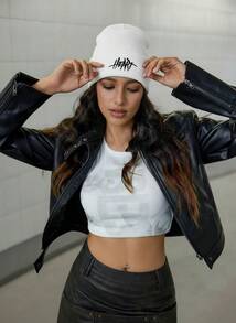 DareSee 1顶秋冬针织帽，带刺绣字母，休闲保暖滑雪帽，情侣新年音乐节必备 - 彩色 - 查看 3