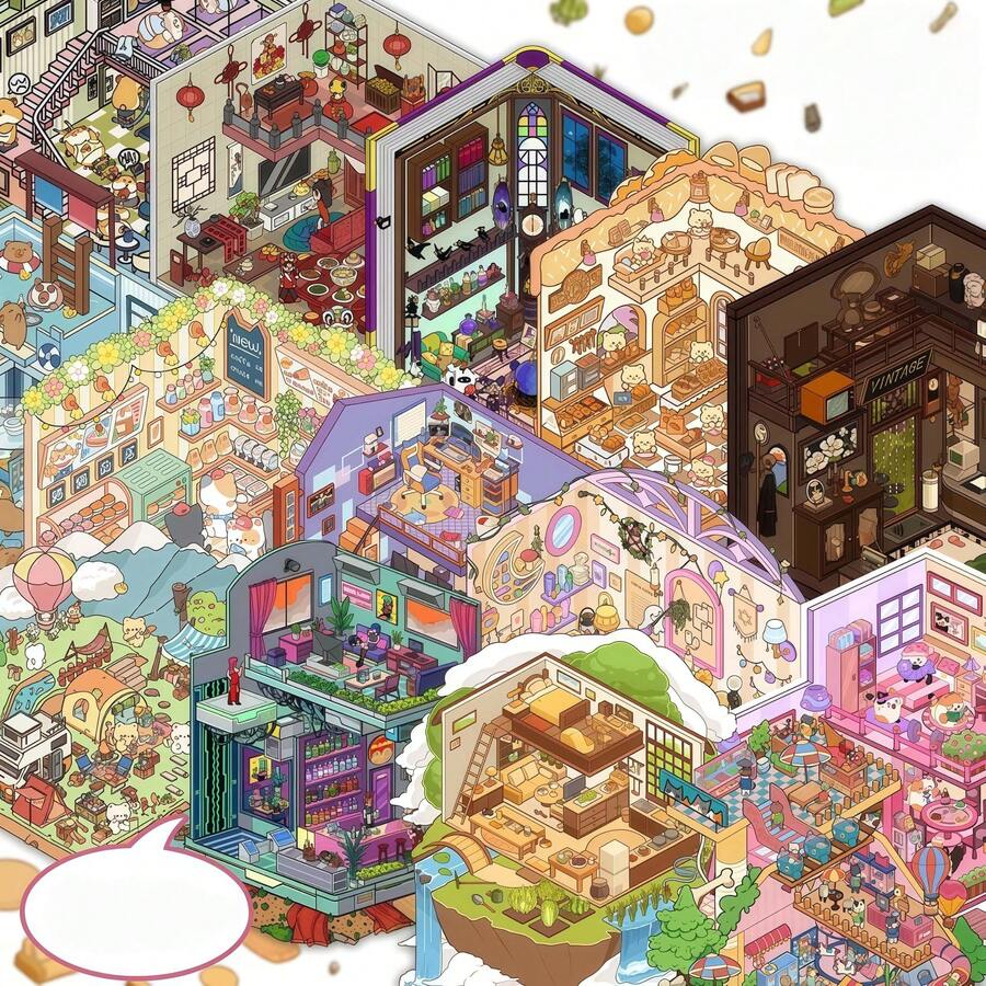 3D立体风景贴纸，创意场景，微缩世界，DIY手账，日记，手机贴纸，拼贴画，PET材质，圣诞礼物，圣诞装饰，适用于房间室内装饰、墙面装饰和桌面装饰。 - 彩色 - 查看 1