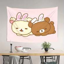 1pc Straw Bear Tapestry - Cute Cartoon Image With Pink Rabbit Ears And White Tail, Polyester Fiber Printed Tapestry, Suitable For Caf é, Studio Or Lounge Decoration, Japanese Cute Room Decoration, Comes With Free Installation Package - Nhiều màu - Xem 5