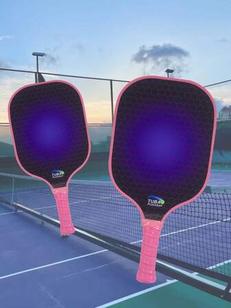  TuBao 粉色匹克球拍套装 - 1支轻质蜂窝芯球拍，防滑手柄，时尚黑紫图案 | 便携式套装，适合室内/室外运动，非常适合初学者和休闲玩家