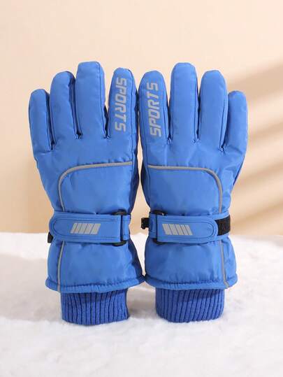 1 Pair 5-12Y Kids Winter Warm Thermal Lined Outdoor Windproof Waterproof Anti-Slip Ski Gloves
