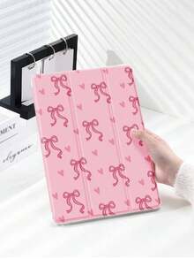 Soft Silicone With Pencil Slot Tri-Fold Stand Shockproof Anti-Drop,1pc Pink Bow & Heart Pattern Protective/Cover, Compatible With Tablet 10. 2, Pro 11 2021/2020/10th G/6, Compatible With (A16) 11 11th G 2025, 5th G 2022, With Pcil Slot, Anti-Drop, Support Auto Sleep/Wake. Accessories. & New Year Themed,Retro Chic Style High-End Tablet Accessory Office Productivity, Study Sessions, Design, Travel Commute, Casual Browsing & Giving Fashion Forward Enthusiasts - 白色 - 查看 10
