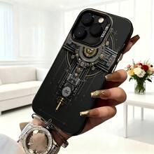 Carcasa de telefono con diseño steampunk negra con impresion de maquina mecanica y texto 3000 para uso diario en cafeterias - Blanco - Ver 6