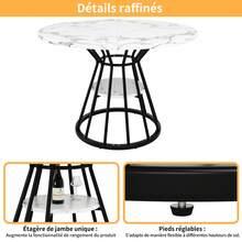 Round Dining Table (1 Piece), Kitchen Table, Breakfast Table, Metal Legs, Gold/Black Marble Pattern - Black - View 6