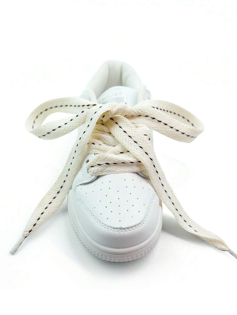 1 Pair Beige Vintage Flat Braided Shoelaces, Suitable For Sneakers, Casual Shoes, Canvas Shoes - Beige - View 1