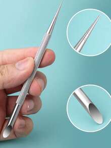 Multifunctional Stainless Steel Double-Headed Cuticle Pusher & Nail File, Nail Care Tool For Removing Cuticles And Shaping Nails - Silver - View 1