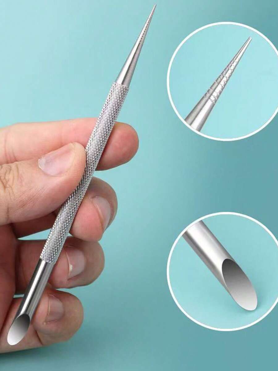 Multifunctional Stainless Steel Double-Headed Cuticle Pusher & Nail File, Nail Care Tool For Removing Cuticles And Shaping Nails - Silver - View 1