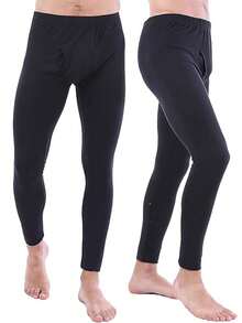 Mens 2 Pack Thermal Underwear Bottoms Long Johns For Men Thermal Warm Baselayer Ultra Soft Trousers Leggings Pants - Black - View 3