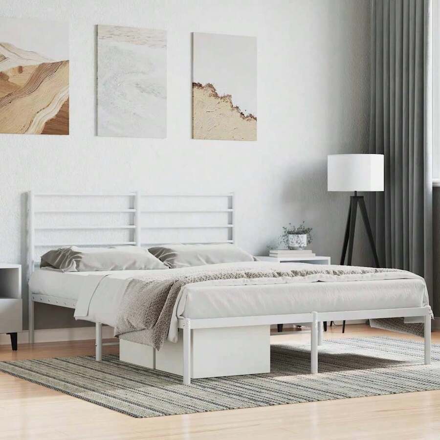 vidaXL Telaio del letto con testiera in metallo bianco, 120x190 cm - Bianco - Visualizzare 1