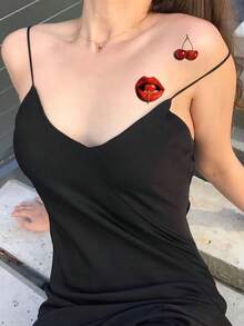 5 piezas de pegatinas de tatuajes temporales coloridos, pegatinas de labios para el Día de San Valentín, con patrones de rosas, flores y corazones, adecuados para parejas, pegatinas de tatuajes desechables de estilo Y2K para el Día de San Valentín - Multicolor - Ver 7