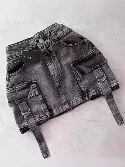 Women's Retro Sexy Denim Skirt, High-Waisted Denim Mini Skirt To Lengthen Legs - Workwear Style, Mid-Waist, Straight Cut, Suitable For Casual And Formal Wear In Spring, Summer, And Autumn, Seasonal Fashion, Button-Closed Skirt, Durable Fabric