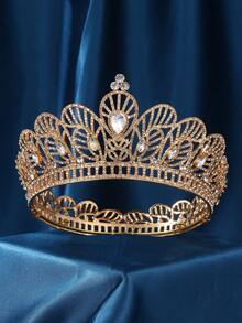 Women's Crystal Queen Crown And Headpiece, Girls Full Circle Wedding Headband, Birthday Hair Accessory - Gold - View 4