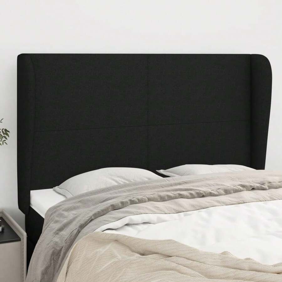 vidaXL Kopfteil Mit Ohren, Schwarz, 147x23x118/128 Cm, Stoff - Black - View 1