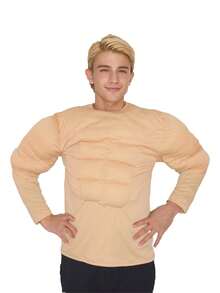 1pc Men's Adult Muscular Superhero Costume Tee, Solid Color Funny Fake Chest & Abs Graphic T-Shirt, Cosplay Performance - Apricot - View 3