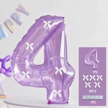 1 Set Dreamy Crystal Purple Balloons, Numbered Balloons With White Bow Decor, Suitable For Birthday Party, Bar, Proposal And Confession Scenes, Numbers 1-9 Available - Multicolor - View 16