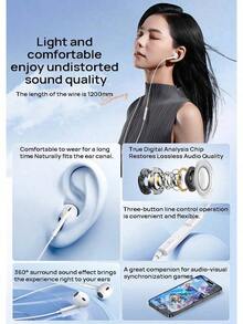 REMAX Auriculares intrauditivos con cable RM-702: cómodos para usar durante largas horas, sonido envolvente de 360°, control en línea de tres botones, sincronización audiovisual. - Blanco - Ver 2