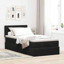 vidaXL Samt-Ottomanen-Bett Mit Matratze, Schwarz, 100x200 Cm - Black - View 3