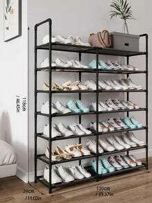 1 pieza Zapatero metálico negro de dos hileras con espacio mejorado, aprox. 40 pulgadas de ancho, apto para adultos y niños, minimalista, resistente al polvo, resistente, moderno, fácil de montar y desmontar, portátil, ideal para salón, dormitorio, recibidor, oficina, almacenamiento en casa, almacenamiento multicapa, regalo para fiestas y niños. - Multicolor - Ver 14