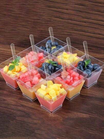 50pcs Plastic Dessert Cups, Small Clear Square Jello Cups, Mini Square Appetizer Cups, Reusable Foam Dessert Bowls, Suitable For Cakes, Parties, Weddings, Samplings, Pies And More