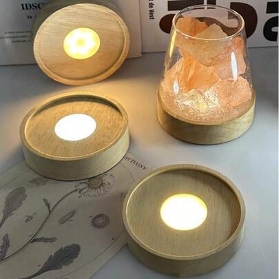 Yonii 1个实木夜灯，带发光底座，现代DIY木质夜灯，可自行装饰物品 - 打造您的简约光芒，产品仅包含木质底座，不包含电池和装饰品。
