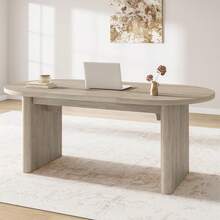 mteryoing 70.8 Inch Oval Dining Table For 6-8 People, Long Large Kitchen Table With Thick Sturdy Wooden Base, Farmhouse Dining Room Table For Kitchen, Living Room, Office - Grey - View 1
