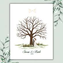 指纹树帆布艺术画，独特婚礼装饰，个性化指纹树留言簿，家居装饰客厅 - 彩色 - 查看 13