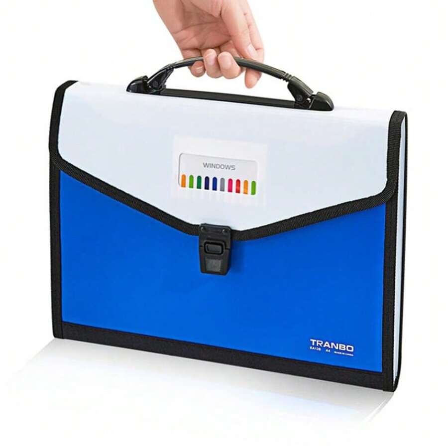 1pc Large Capacity Accordion Folder Briefcase, 13 Compartments Student Test Paper Subject Storage Bag, Practical Accordion Style Office Document Organizer Folder - Single Piece - View 1