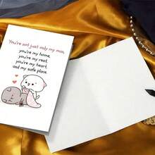 1 Pc Romantic Valentines Day Greeting Card With Cute Cat Illustration High Quality Paper Perfect For Couples Husband Wife Birthday Anniversary Holiday Universal Recipient As Valentines Card Greeting Card With Envelope - 彩色 - 查看 3