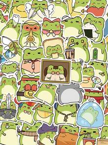 50张多功能青蛙贴纸 卡通可爱图案 适用于笔记本电脑、行李箱、滑板、日记本、手机贴纸 - 彩色 - 查看 2