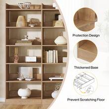 LITTLE TREE 70.87'' Tall Bookshelf, 6-Tier Farmhouse Double Wide Bookshelves With Open Shelves, Freestanding Display Storage Shelves For Home Decor Bedroom, Living Room, Home Office - màu nâu - Xem 4