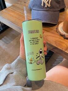 SNOOPY 1 件史努比不锈钢真空隔热杯车载杯户外便携式吸管杯带盖咖啡杯带吸管大容量杯 - 彩色 - 查看 5