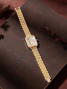 1pc Minimalist High-Quality Rectangular Dial Steel Band Quartz Watch, Suitable For Birthday Gift, Year-End Promotion, Singles Day, Etc.