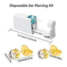 2/4/6/8PCS Disposable Ear Piercing Gun Self Ear Piercing Kit With 5mm Crown Cubic Zirconia Earrings Stud For Home Use - Gold-white - View 5