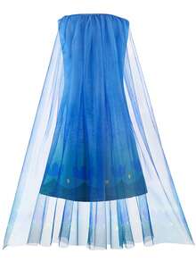 Vestido de Princesa + Conjunto de Capa para Meninas, Adequado para Brincadeira de Faz de Conta, Halloween, Carnaval, Festa de Aniversário, Inclui Peruca, Luvas, Meias - Azul - Visão 5