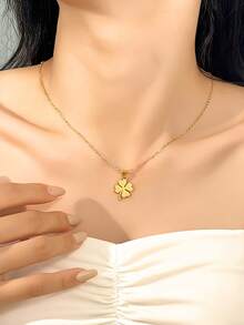 Dây chuyền mặt đơn giản bằng thép không gỉ mạ vàng 18K dành cho nữ, trang sức quyến rũ và thanh lịch, dùng làm quà tặng cho tiệc tùng, dạ tiệc và ngày lễ - Vàng - Xem 7