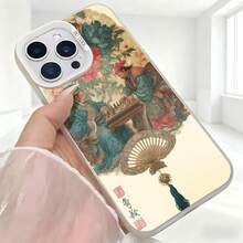 Cubierta de telefono estilo chino blanco con diseño de personas tradicionales y abanico rojo para uso diario en cafeterias - Negro - Ver 5