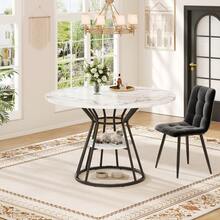 Round Dining Table (1 Piece), Kitchen Table, Breakfast Table, Metal Legs, Gold/Black Marble Pattern - Black - View 2